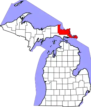 Map of Michigan highlighting Chippewa County