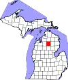 Map of Michigan highlighting Crawford County