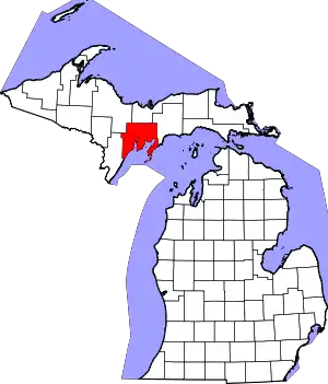 Map of Michigan highlighting Delta County