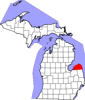 Map of Michigan highlighting Huron County