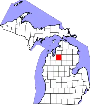 Map of Michigan highlighting Kalkaska County