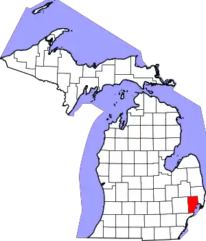 Map of Michigan highlighting Macomb County