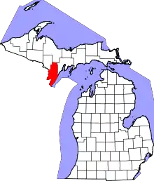 Map of Michigan highlighting Menominee County