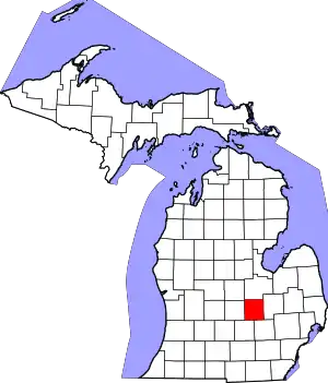 Map of Michigan highlighting Shiawassee County