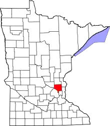 Map of Minnesota highlighting Anoka County