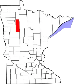 Map of Minnesota highlighting Clearwater County