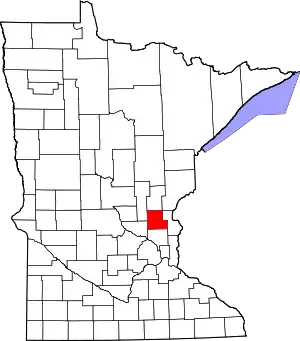 Map of Minnesota highlighting Isanti County