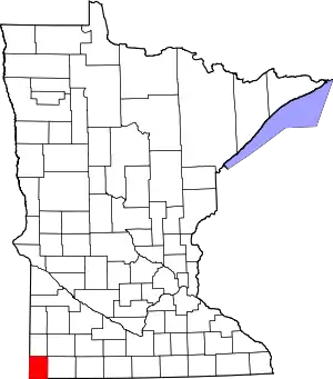 Map of Minnesota highlighting Rock County