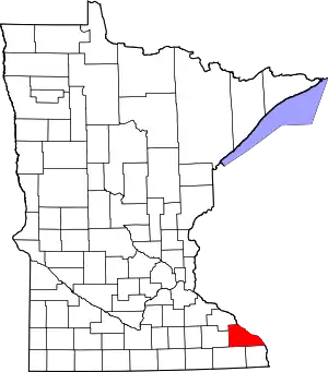 Map of Minnesota highlighting Winona County