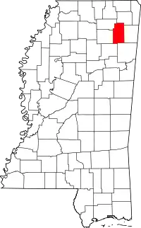 Map of Mississippi highlighting Lee County