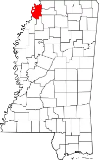 Map of Mississippi highlighting Tunica County