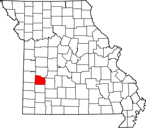 Map of Missouri highlighting Cedar County