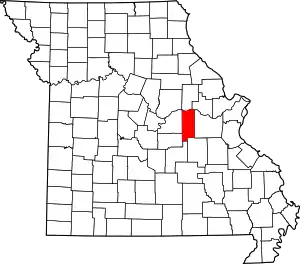 A state map highlighting Gasconade County in the eastern part of the state.