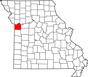 Map of Missouri highlighting Jackson County