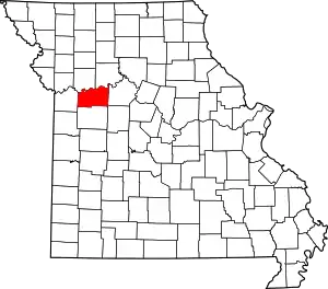 Map of Missouri highlighting Lafayette County