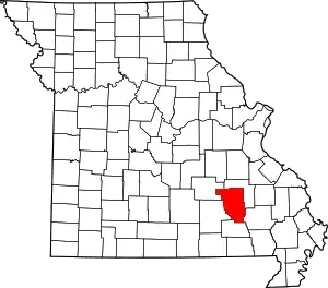 Map of Missouri highlighting Reynolds County