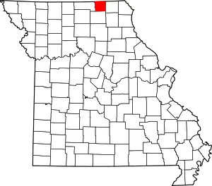 Map of Missouri highlighting Schuyler County