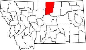 Map of Montana highlighting Blaine County