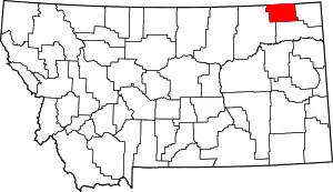 Map of Montana highlighting Daniels County