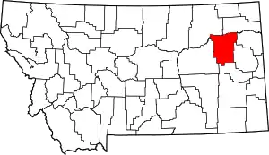 Map of Montana highlighting McCone County