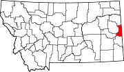 Map of Montana highlighting Wibaux County