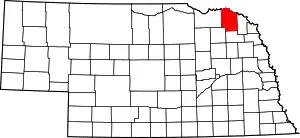 Map of Nebraska highlighting Cedar County