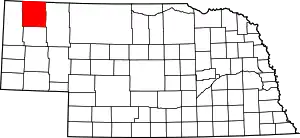 Map of Nebraska highlighting Dawes County