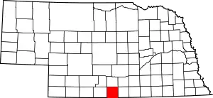 Map of Nebraska highlighting Harlan County