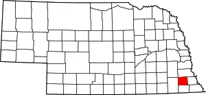 Map of Nebraska highlighting Johnson County