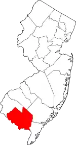 Map of New Jersey highlighting Cumberland County