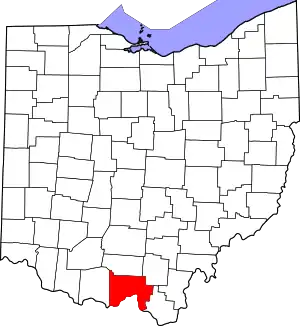 State map highlighting Scioto County