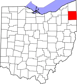 Map of Ohio highlighting Trumbull County