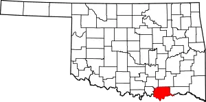 Map of Oklahoma highlighting Bryan County