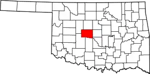 Map of Oklahoma highlighting Canadian County