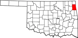 Map of Oklahoma highlighting Delaware County