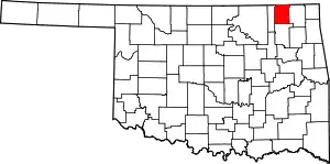 Map of Oklahoma highlighting Nowata County