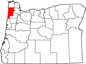 State map highlighting Tillamook County