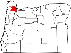 Map of Oregon highlighting Washington County