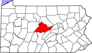 Map of Pennsylvania highlighting Centre County