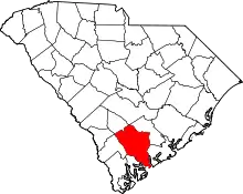 Map of South Carolina highlighting Colleton County