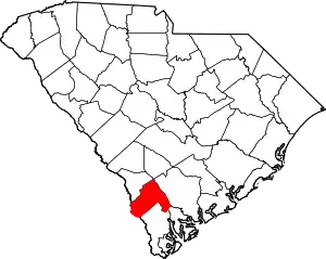 Map of South Carolina highlighting Hampton County