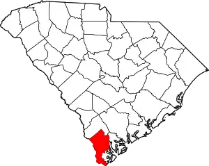 Map of South Carolina highlighting Jasper County