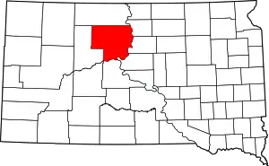 Map of South Dakota highlighting Dewey County