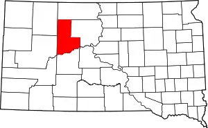 Map of South Dakota highlighting Ziebach County