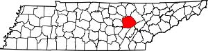 Map of Tennessee highlighting Cumberland County