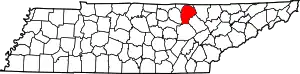 Map of Tennessee highlighting Fentress County