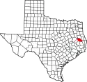 Map of Texas highlighting Angelina County