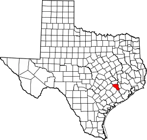 Map of Texas highlighting Austin County