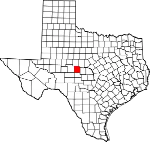 Map of Texas highlighting Concho County