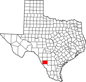 Map of Texas highlighting Dimmit County